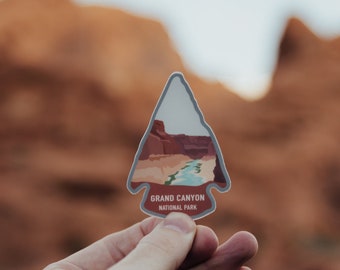 Grand Canyon National Park Sticker, Arizona State Souvenir, Arrowhead, Vinyl, Decal, Bumper, Window, Laptop, Hiking, Water Bottle