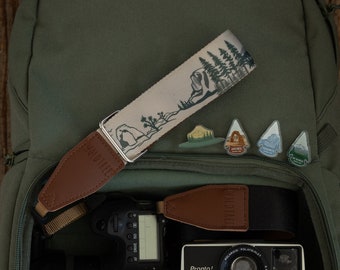 National Park Inspired Camera Wrist Strap, Respect Our Parks, Green and Khaki Color, Vegan Leather, Photography Accessories