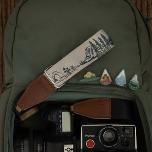 National Park Inspired Camera Wrist Strap, Respect Our Parks, Green and Khaki Color, Vegan Leather, Photography Accessories