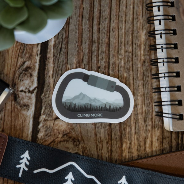 Rock Climbing Carabiner Vinyl sticker | Outdoor Adventure, Mountains Hiking, Climb More, Vinyl, Decal, Durable, Laptop, MacBook, Bumper