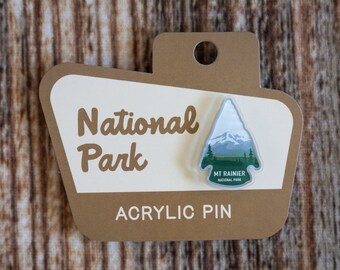Acrylic Pin Mount Rainier National Park | PNW Washington State Souvenir, Arrowhead, Backpack, Gift, Jacket, Shirt, Hat, Photographer