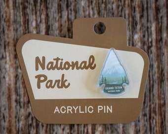 Acrylic Pin Grand Teton National Park |  Wyoming Souvenir, Arrowhead, Backpack, Gift, Jacket, Shirt, Hat, Photographer