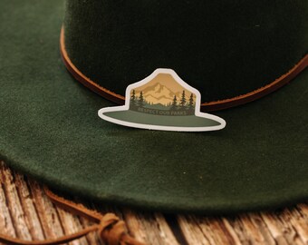 Park Ranger Hat Sticker, National Park Sticker, Travel souvenir, in Color, Respect our Parks, Trees, Mountains, Park Services