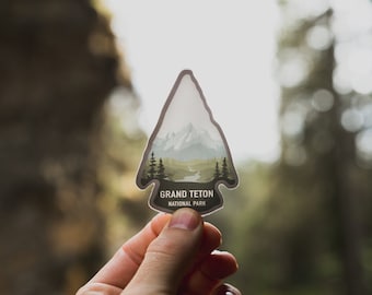 Grand Teton National Park Sticker | Wyoming State Souvenir, Arrowhead, Vinyl, Decal, Bumper, Laptop, Hiking, Travel, Water Bottle, Durable