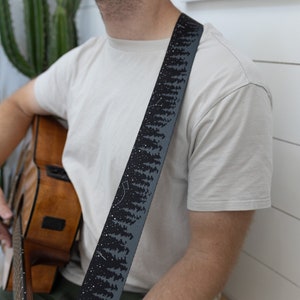 night sky tree line guitar strap