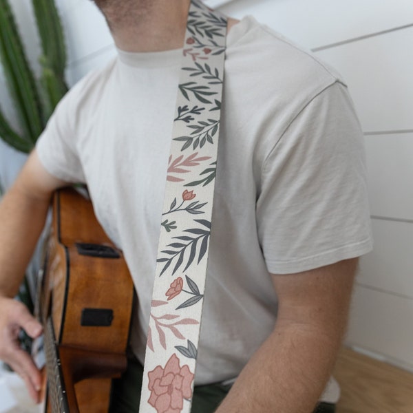 Guitar Strap Moody Flower, Roses, Floral, Plants, Outdoors, Nature, Brown, Bass, Electric, Acoustic Accessories, Crossbody