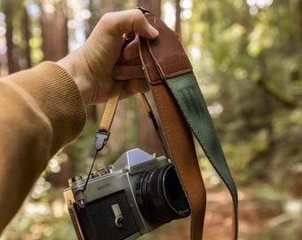 Sequoia National Park Inspired Camera Strap, Outdoor Adventure, Simple Color Green, Photography Accessories, Travel Souvenir, Vegan Leather