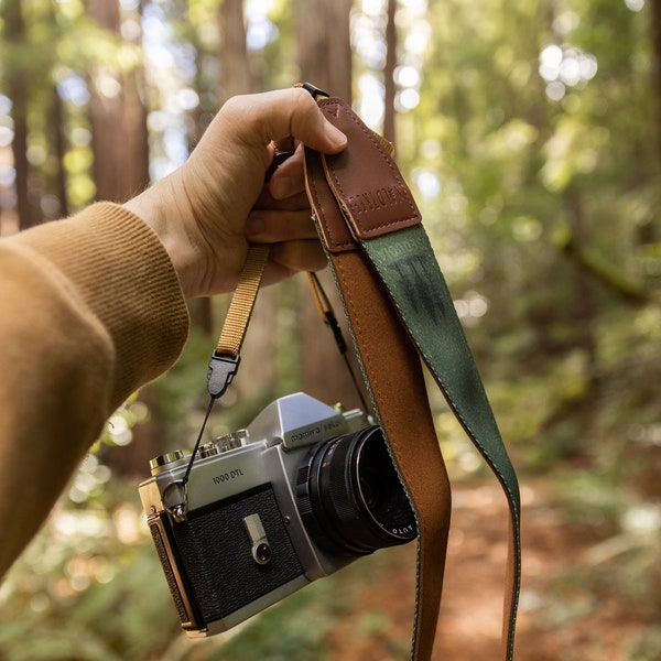 Sequoia National Park Inspired Camera Strap, Outdoor Adventure, Simple Color Green, Photography Accessories, Travel Souvenir, Vegan Leather