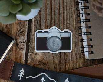 Photographer Sticker Vintage Camera, Outdoor Adventure, Tree & moon. Vinyl, Decal, Bumper, Laptop, Hiking, Travel, Water Bottle
