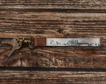 Porte-clés avec bracelet Parc national, extrémités en cuir végétalien, porte-clés, porte-clés, porte-clés, tour de cou, pince pour clé, cadeaux pour lui/elle
