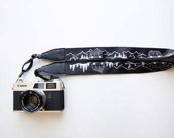 Camera Strap Van Life Design, Outdoor Adventure Travel Van,  Black and White Color, Travel Landscape Photography, Vegan Leather, Accessory