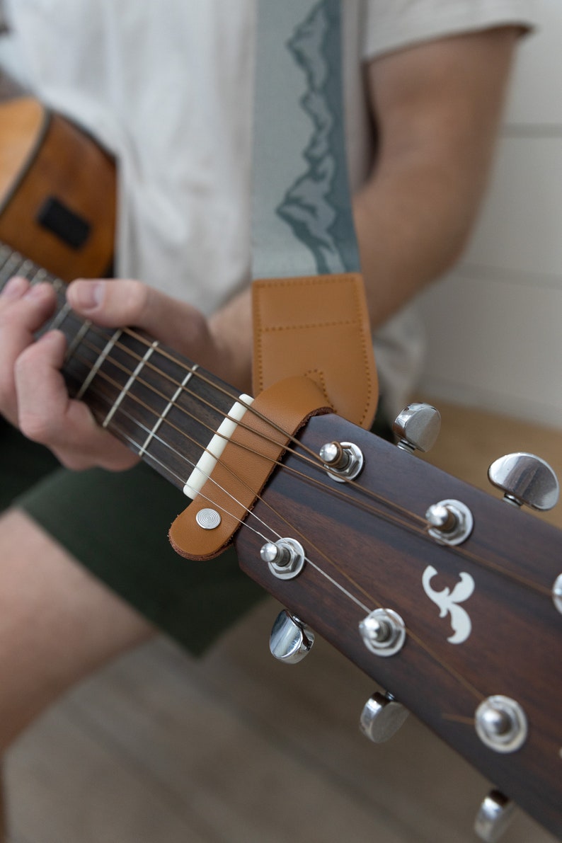 Guitar Headstock Adapter Brown or Black Leather, Real leather, Strong image 3