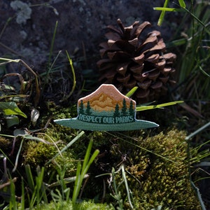 park ranger hat patch laying in moss and pinecones