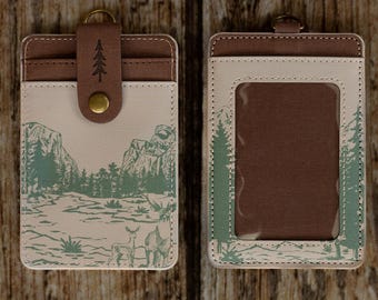 Yosemite National Park ID Badge Holder - Parks Wander | Forest and Mountain design | Vegan Leather Badge Wallet, Card Holder