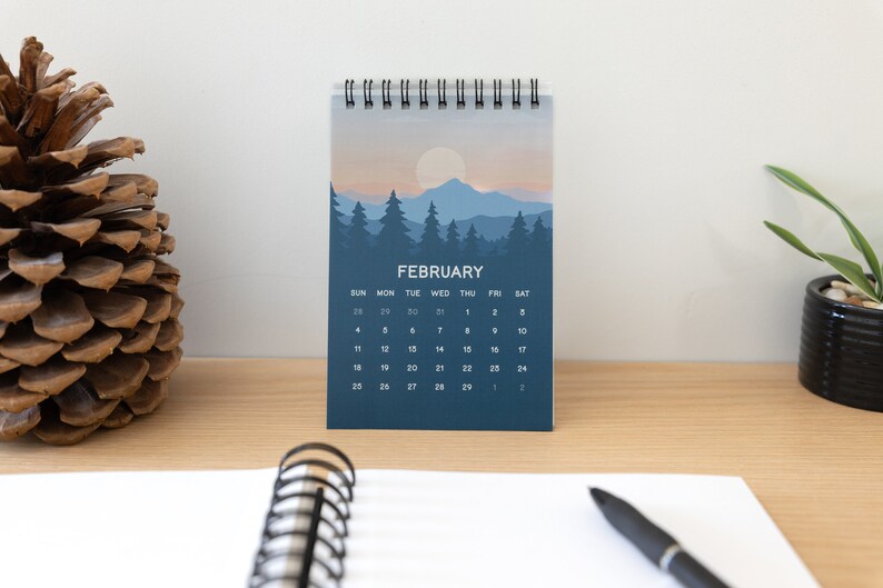 2024 Calendar Desk Size 4 x 6, Illustrated Landscapes Desk Decor, Biomes, Minimilistic, lofi, Outdoors, Soothing, calm image 5