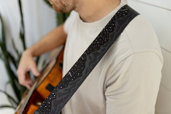 Guitar Strap Midnight Mountain, Night under the Stars Aesthetic, landscape, Outdoors, Black, Bass, Electric, Acoustic Accessories, Crossbody