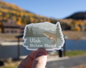 Brian Head, Utah zomersticker, meer, forel, vis, reissouvenir, vinyl, sticker, waterdicht