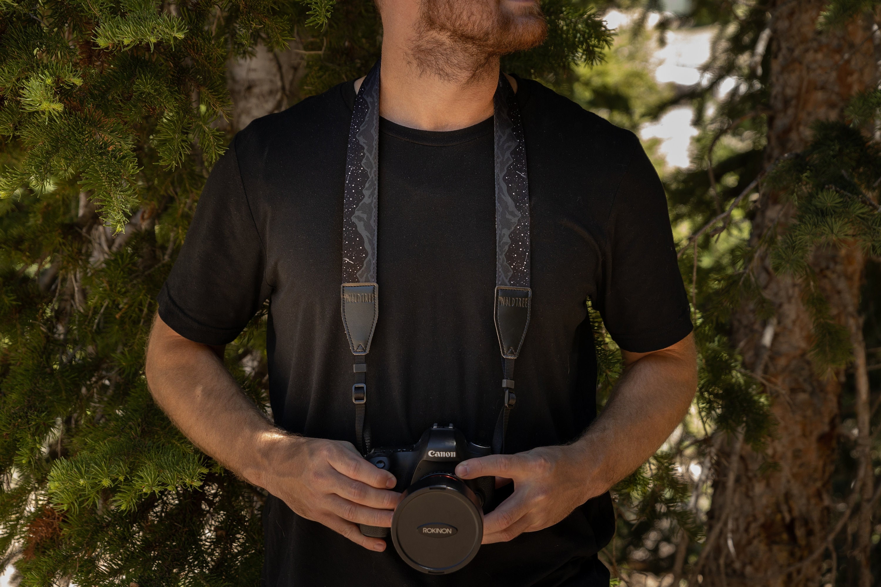Camera Strap Midnight Mountain, Night under the Stars, landscape, Outdoor Adventure, Black, Astrophotography Aesthetic, Vegan Leather,