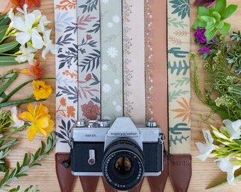 Floral Camera Straps | Flower Print | Photography Accessories | Simple botanical | Vegan Leather