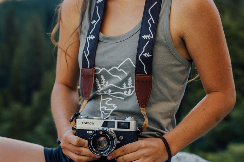 Camera Strap Simple Mountain Design Outdoor Adventure Blue Etsy