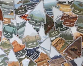 National Park Sticker Pack COMPLETED US set, Mix and Match 3, 5, 10, 15, 20 | Arrowhead, Vinyl Die Cut, Decal, Souvenir, Window, Bumper