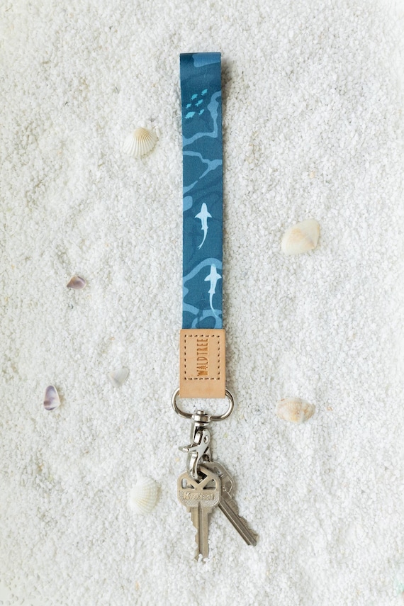 Wristlet Keychain - Ocean - Coastal vibes, Waves, Fish, Turtle, Shark, Sea Life - Vegan Leather End, Key Holder, Lanyard, Gifts for Him/Her
