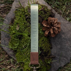 Wristlet Keychain - Pinetree landscape - Vegan Brown Leather End, Key Fob, Key Holder, Key Ring, Lanyard, Key Clip, Gifts for Him/Her