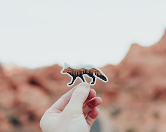 Fox Landscape Sticker | Fox Shaped, Wildlife, Animal, Vinyl, Decal, Bumper, Laptop, Hiking, Water Bottle, Mountain, Trees
