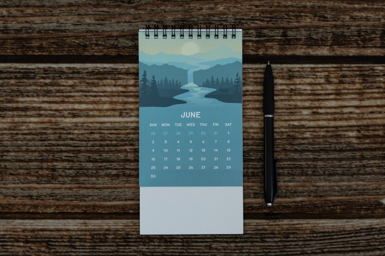 2024 Calendar Desk Size 4 x 6, Illustrated Landscapes Desk Decor, Biomes, Minimilistic, lofi, Outdoors, Soothing, calm image 6