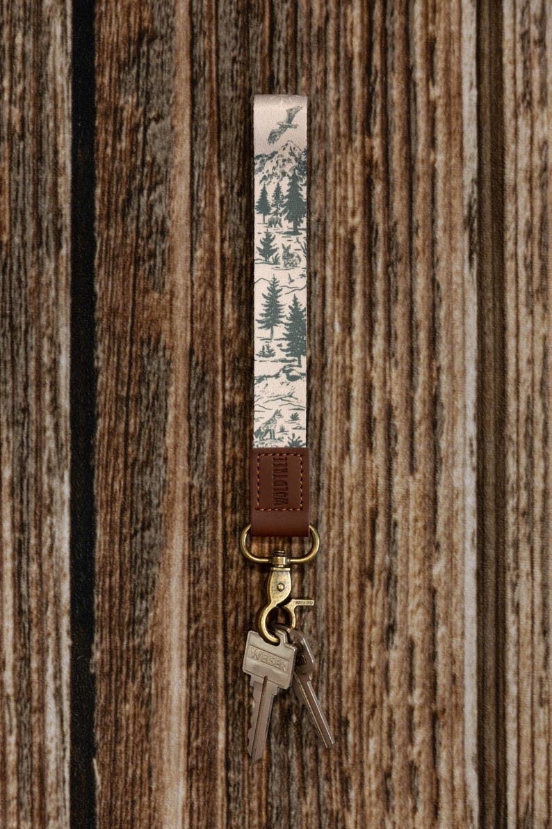 Wristlet Keychain - Woodland Landscape Design Featuring Wildlife ...