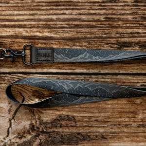 Lanyard - Midnight Mountain - Mountain and Stars Printed in Black Neck Lanyard for Badge ID Holder, Key Fob | Long Lanyard, Gift for Him/Her