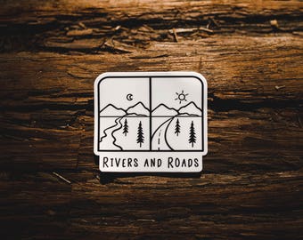 de rivières et de routes | Sticker voyage amusant et joyeux, inspiration aventure, hippie, paroles de chanson, vinyle, décalcomanie, pare-chocs, ordinateur portable, bouteille d'eau