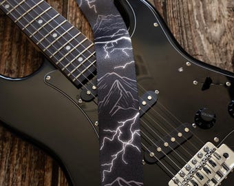 Correa de guitarra - Thunder Mountain, negra, Dark Night Lightning Storm, para exteriores, rock star, bajo, eléctrica, acústica, accesorios, bandolera