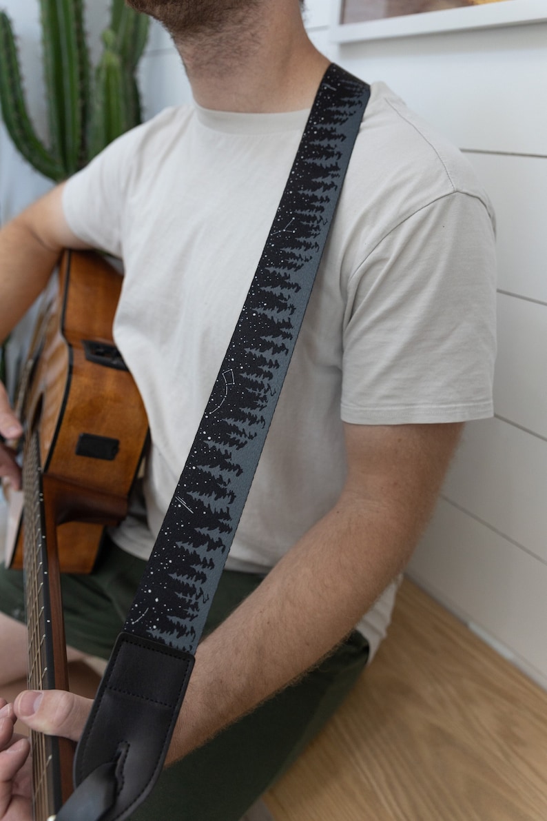 night sky tree line guitar strap