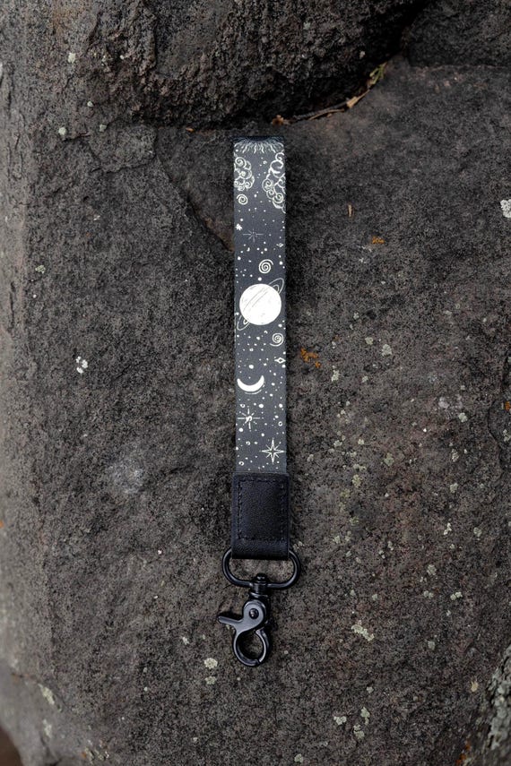 Porte-clés En Cuir Motif Soleil, Lune Et étoiles - Noir - Thème Céleste - Occasion Très Bon état