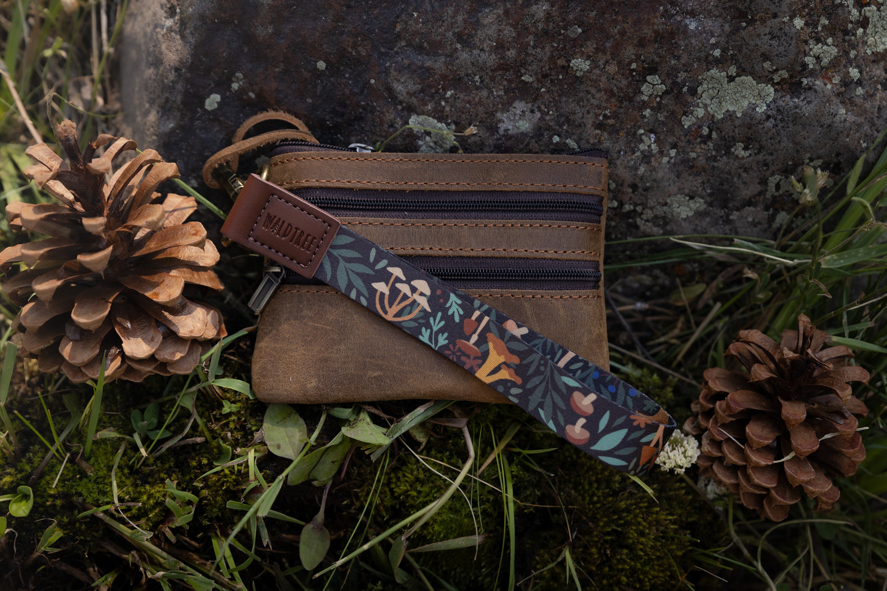 Wristlet Keychain - Forest Foliage Design - Mushroom, Forest Plant ...