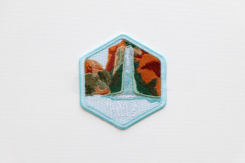 Havasu Falls Patch. Hexagon shaped with design of Havasu falls. Words at bottom "Havasu Falls"