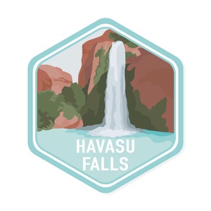 Havasu falls sticker. Illustration of Havasu falls with the words at the bottom "Havasu falls"