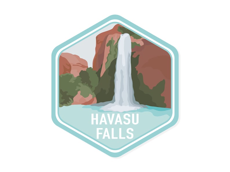Havasu falls sticker. Illustration of Havasu falls with the words at the bottom "Havasu falls"