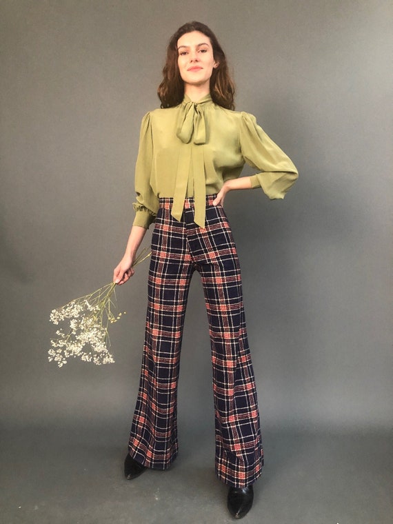 70’s Corduroy Ribcage High waisted Flared Plaid Pa
