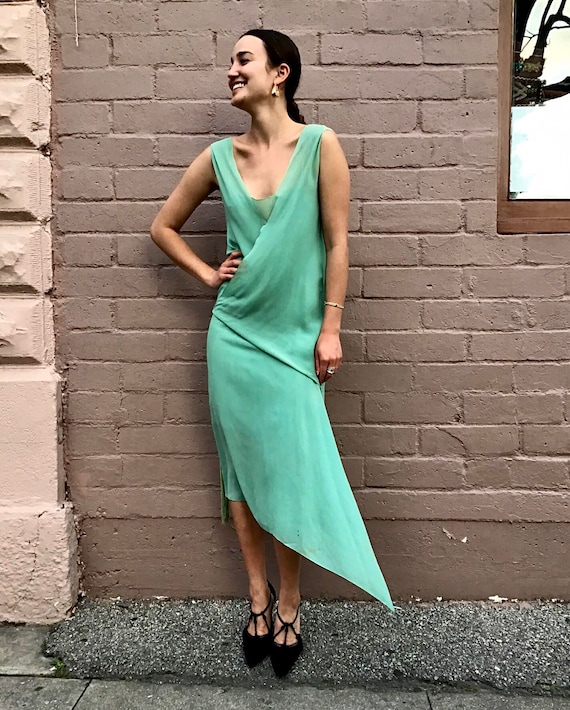 1920s 20s flapper mint green silk georgette drop w