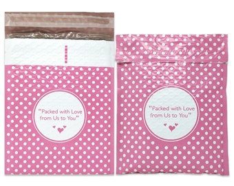 25 8.5x11 Packed with Love from Us to You Pink Dot Poly Bubble Mailers
