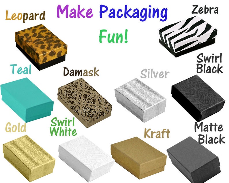 Kraft Paper Gift Display Retail Craft Ring Black White Earrings 3x2x1 Teal 3.25x2.25x1 Cotton Filled Presentation Jewelry Boxes