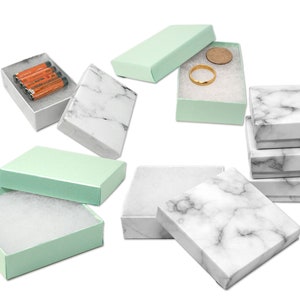 Mar Verde Aqua Shimmer & Marble Cotton Filled Jewelry Display Boxes Combo, Apresentação, Armazenamento, Presentes Artesanato Anel, Pulseiras, 3x2x1, 3x3x1
