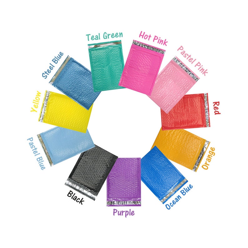 20 Pack 8.5x12 Colored Poly Bubble Mailers, Pink, Purple Teal Green, Blue, Protective Fun Padded envelopes, Self Seal Adhesive Shipping Bags image 3
