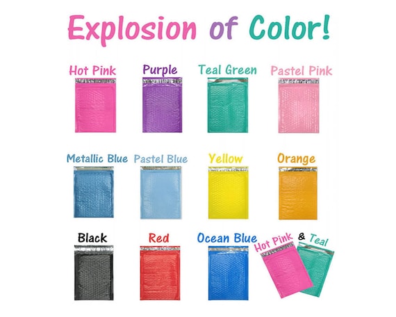 50 Pack Colorful 4x8 Poly Bubble Mailers You Choose 11 Colors and