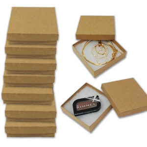 FABRICADO NOS EUA! 100 pacote kraft 3.5 "x 3.5" x 1 "caixas de jóias cheias de algodão, caixa de anel de exibição de apresentação de presente de papel, reciclado eco amigável