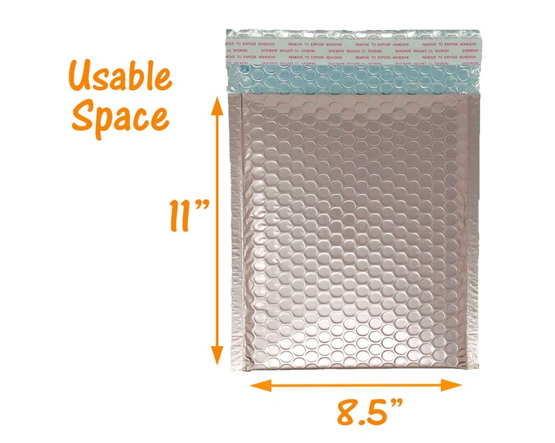 8.5x11 Usable Space Quality Padded Waterproof Shipping Envelopes 100 Pack 8.5x12 Nude Pink Metallic Bubble Mailers