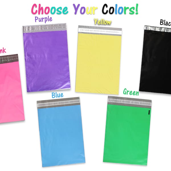 7.5 x 10.5" - 6 Beautiful Colors! Colored Flat Poly Mailers, Self Sealing adhesive shipping Mailers, Colorful Design Mail bags! Fedex, UPS