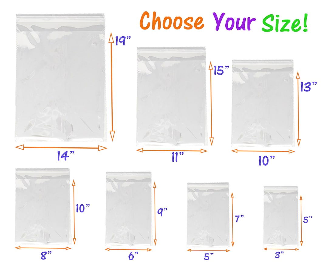 9 Sizes, Choose, Crystal Clear Self Seal Transparent Plastic Cellophane  Poly Bags, Cookies, Candy, Gifts, Shirts, 50, 100, 200, 400 Pack 